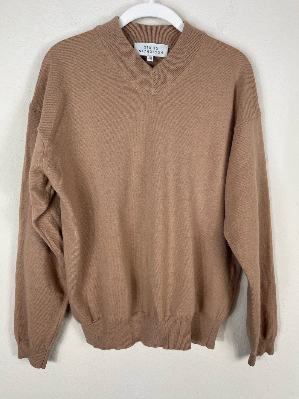 Studio Nicholson V Neck 100% Wool Sweater Camel IT 40 US 4-6